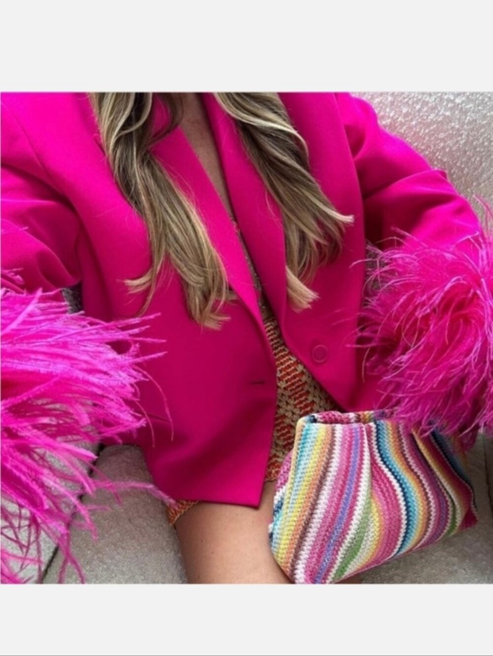 Zara cropped feather blazer pink size M - Picture 6 of 15